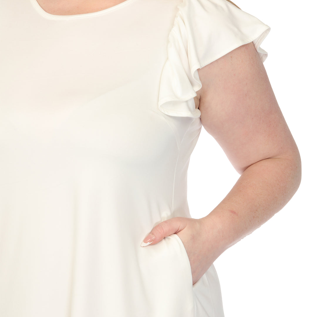 Off White Ruffle Sleeve Shift Dress 1X