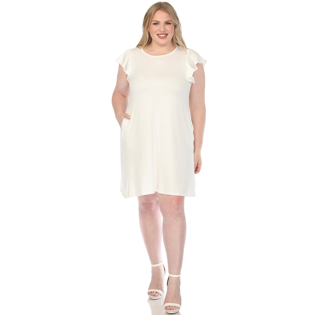 Off White Ruffle Sleeve Shift Dress 1X