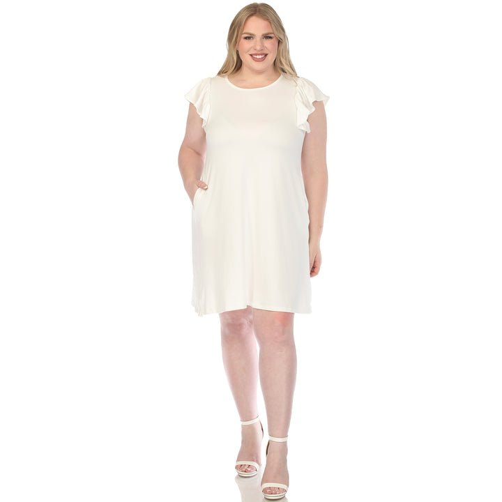 Off White Ruffle Sleeve Shift Dress 1X