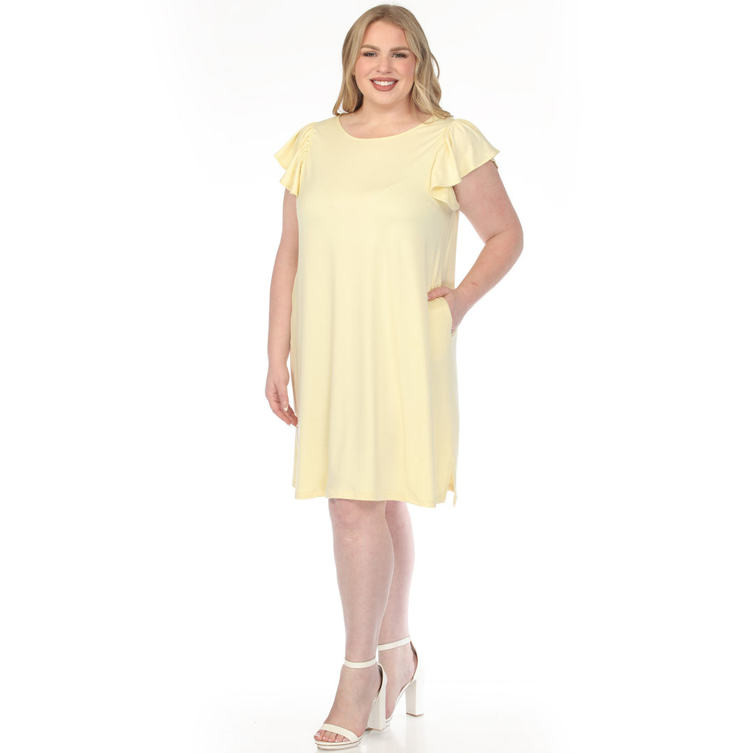 Yellow Ruffle Sleeve Shift Dress 1X
