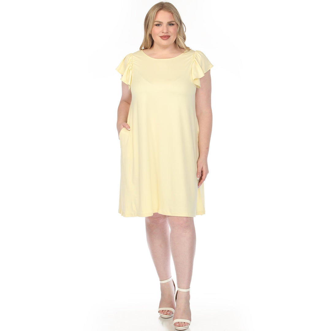 Yellow Ruffle Sleeve Shift Dress 1X