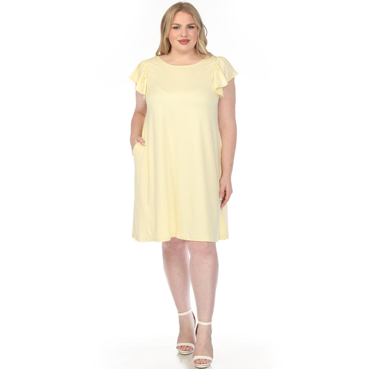 Yellow Ruffle Sleeve Shift Dress 1X