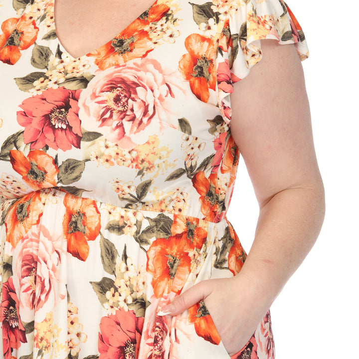 Ivory V Neck Floral Dress 1X