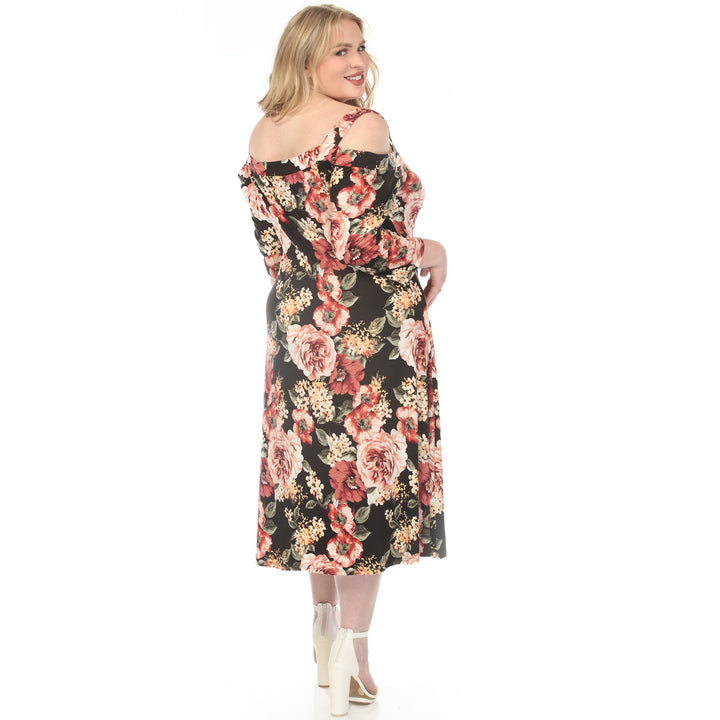 Black Cold Shoulder Midi Dress 1X