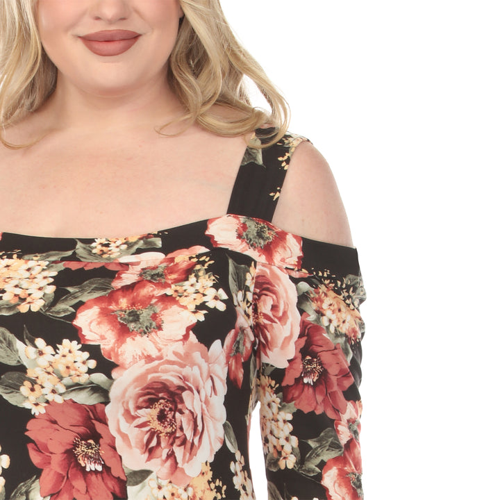 Black Cold Shoulder Midi Dress 1X