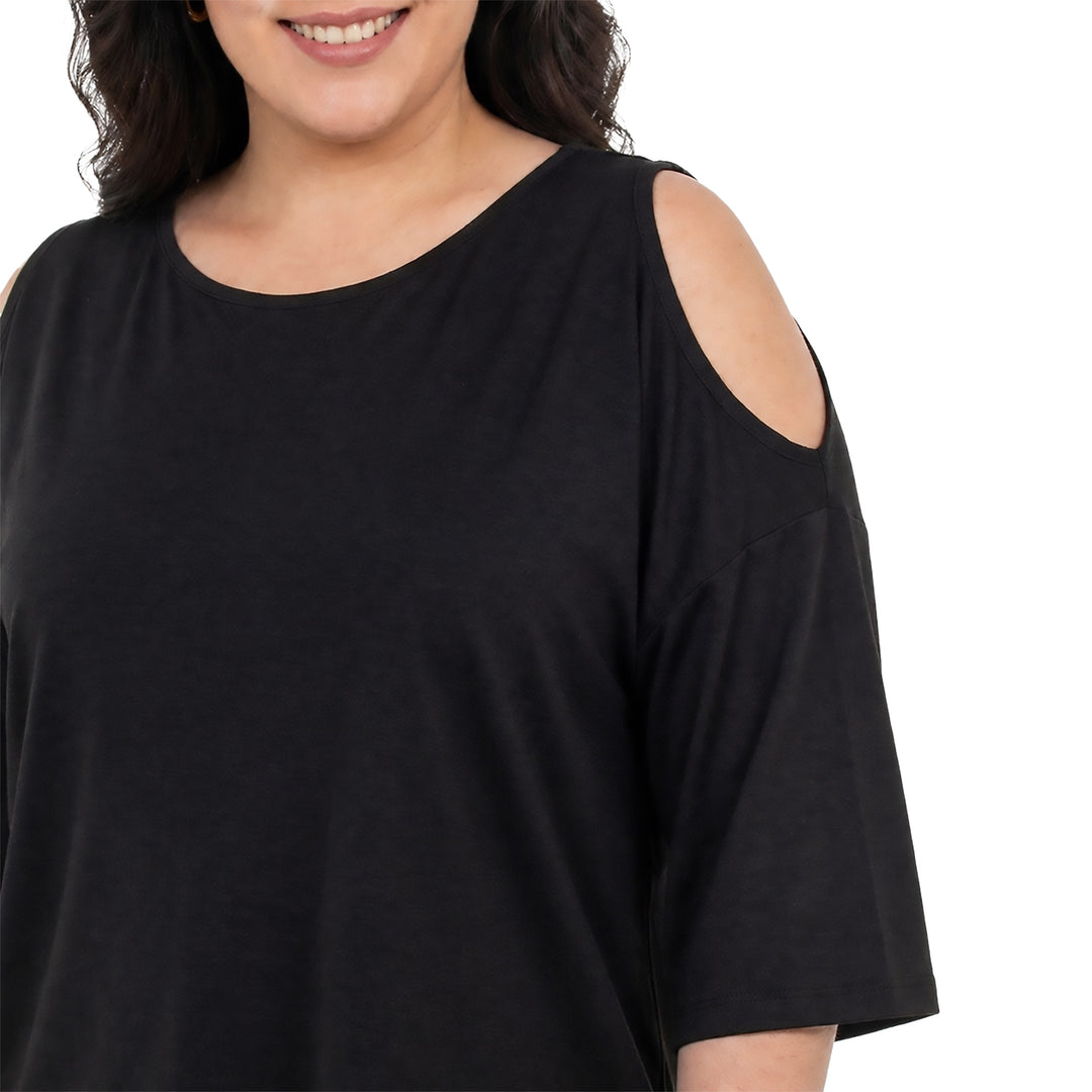 Plus Size Casual Cold Shoulder Pullover Top