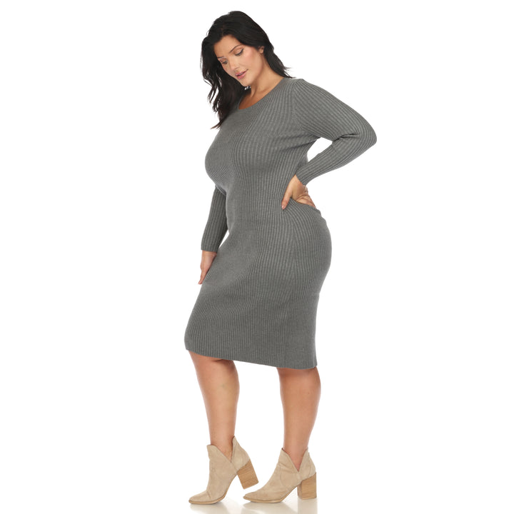 Plus Size Long Sleeve Rib Midi Sweater Dress