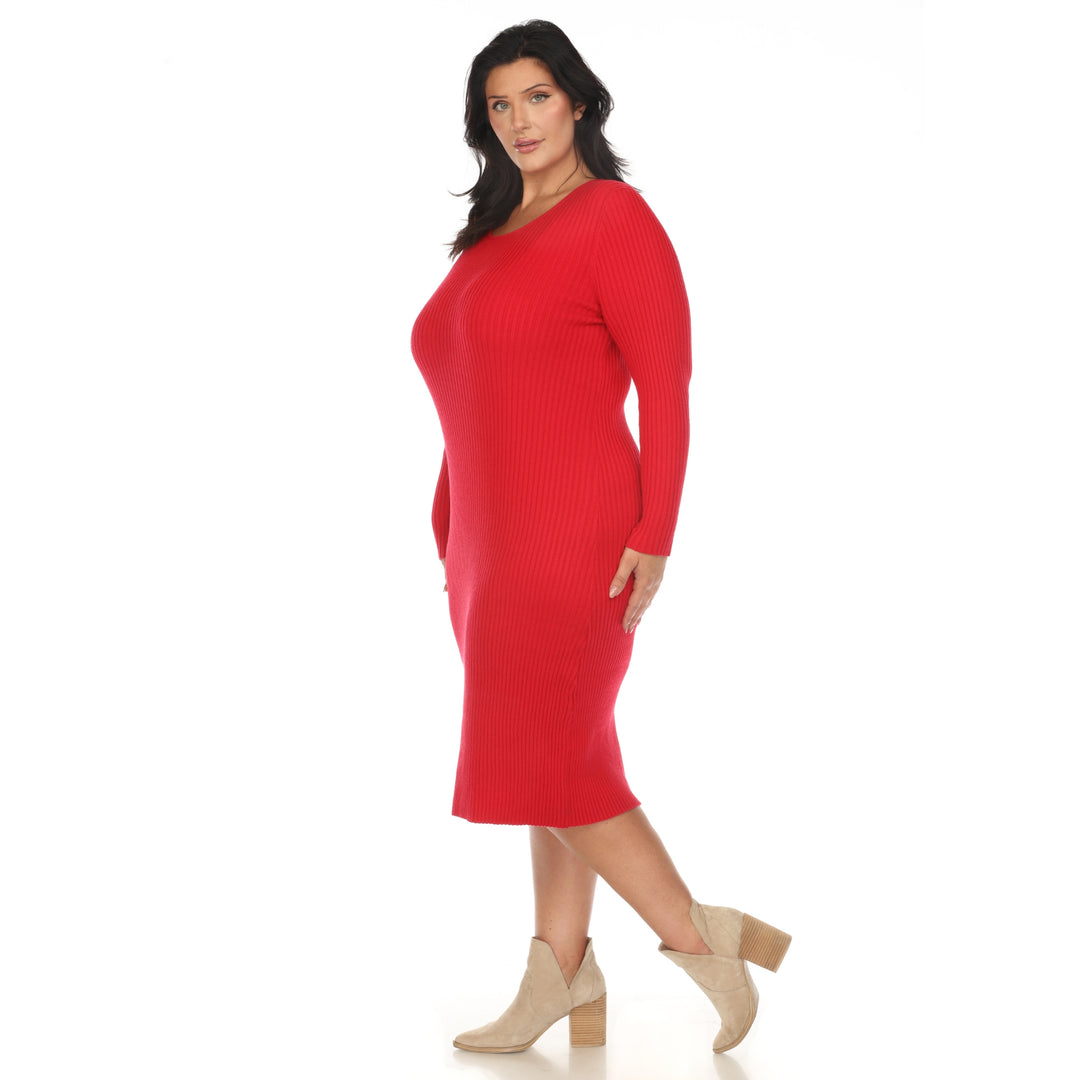 Plus Size Long Sleeve Rib Midi Sweater Dress