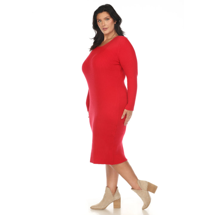 Plus Size Long Sleeve Rib Midi Sweater Dress