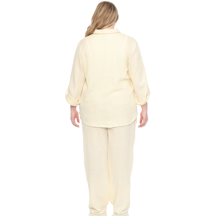 Plus Size Long Sleeve Button Down Cotton Gauze Set