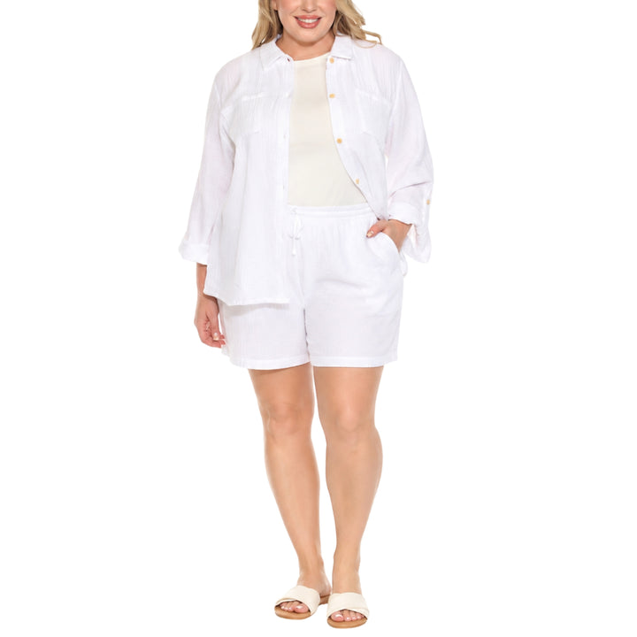 Plus Size Gauze Button-Front Shirt &amp; Shorts Set