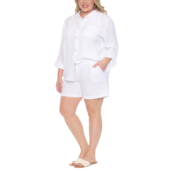 Plus Size Gauze Button-Front Shirt &amp; Shorts Set