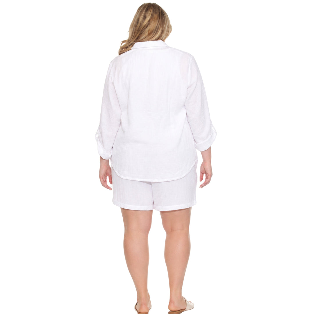 Plus Size Gauze Button-Front Shirt &amp; Shorts Set