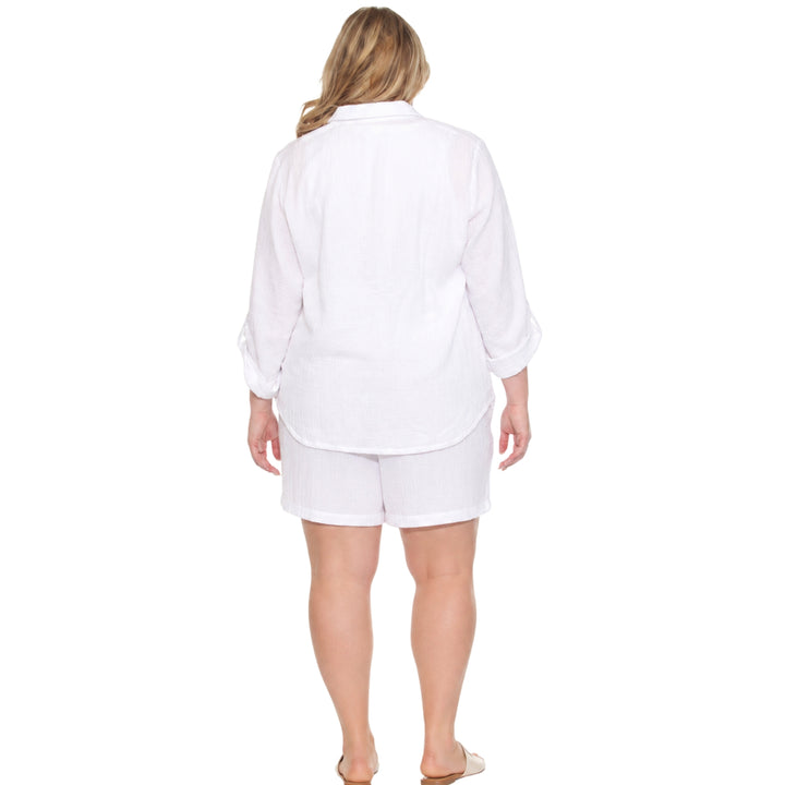 Plus Size Gauze Button-Front Shirt &amp; Shorts Set