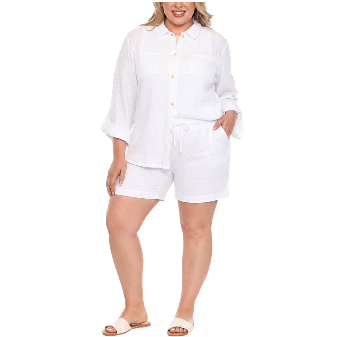 Plus Size Gauze Button-Front Shirt &amp; Shorts Set