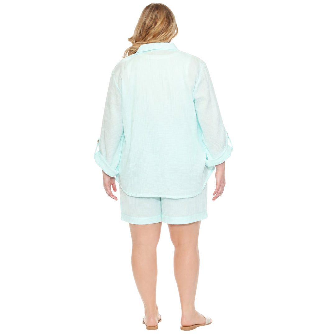 Plus Size Gauze Button-Front Shirt &amp; Shorts Set