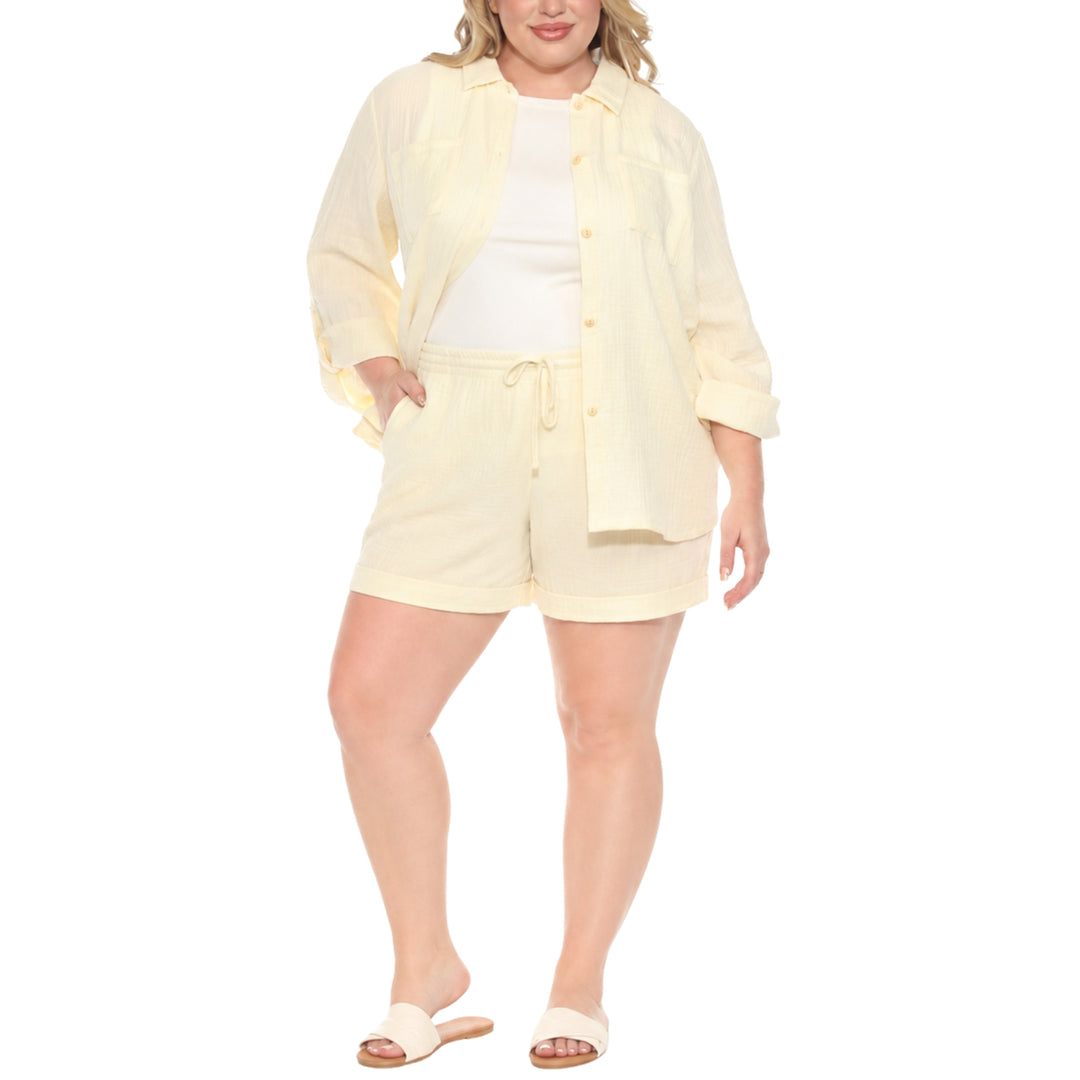 Plus Size Gauze Button-Front Shirt &amp; Shorts Set