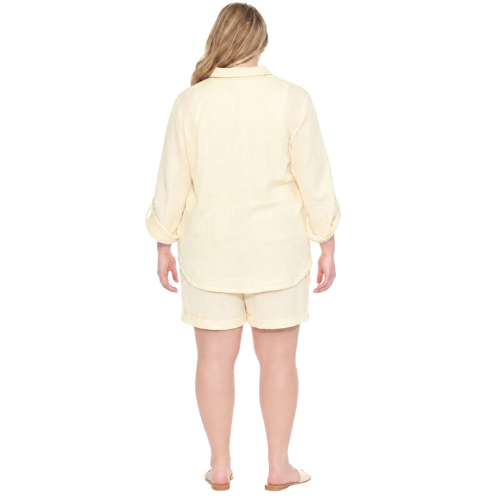 Plus Size Gauze Button-Front Shirt &amp; Shorts Set