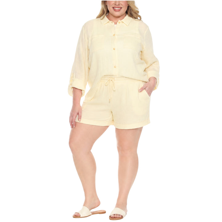 Plus Size Gauze Button-Front Shirt &amp; Shorts Set
