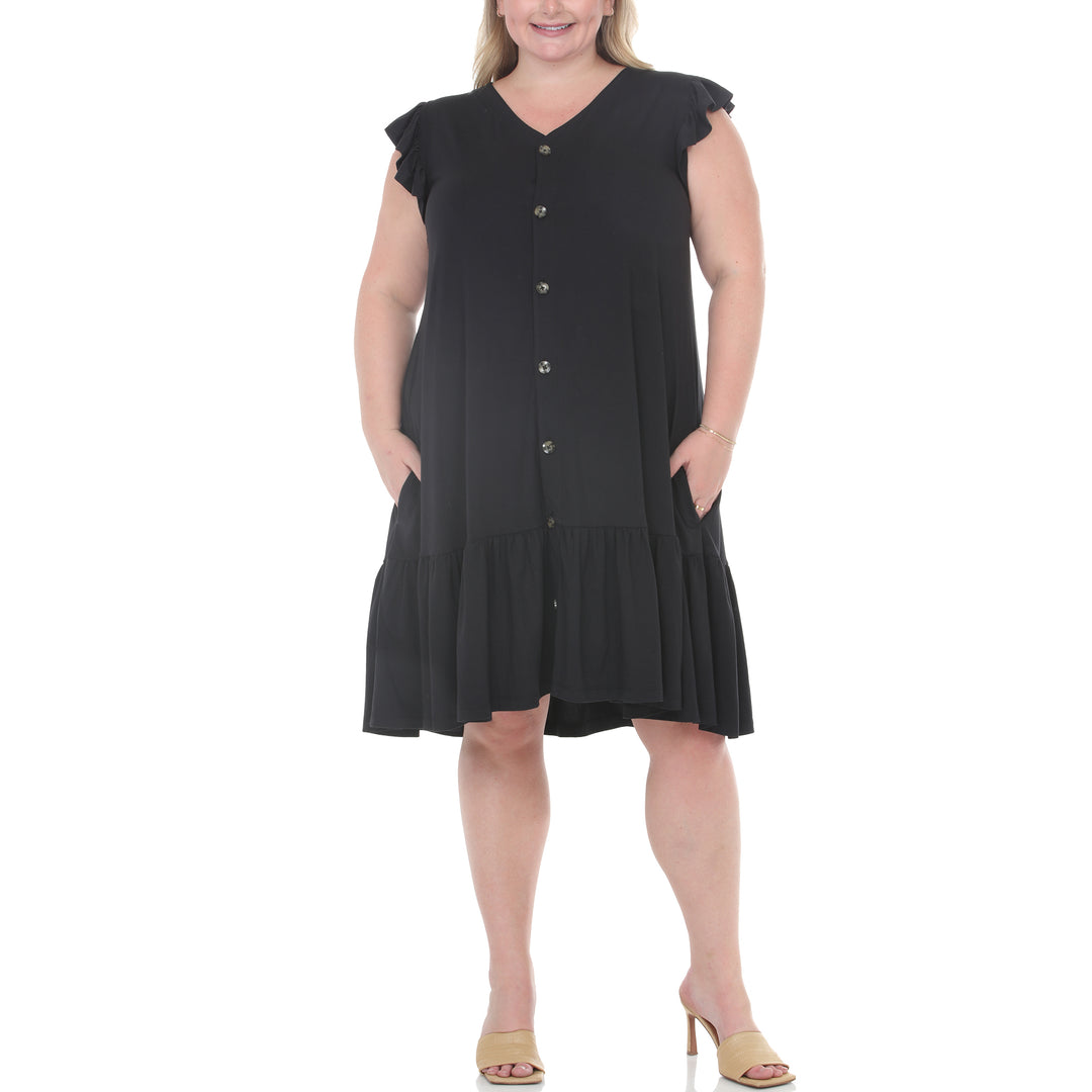 Plus Size Button Front Tiered Swing Dress