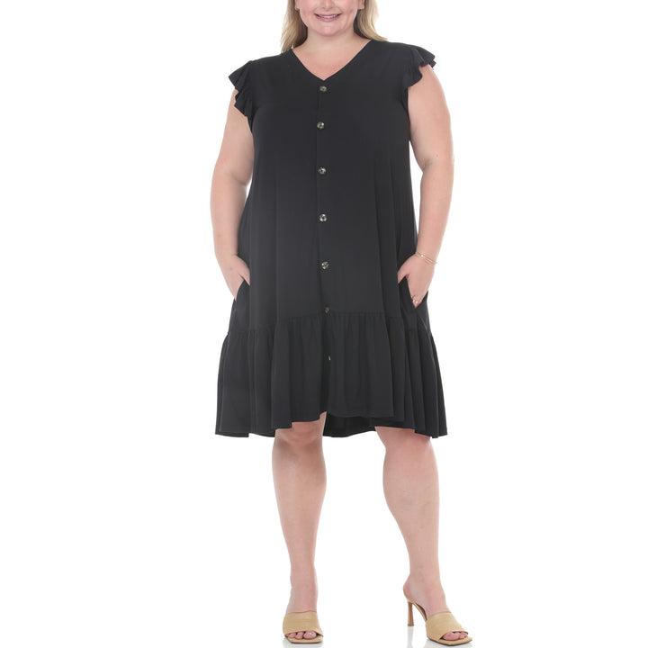 Plus Size Button Front Tiered Swing Dress