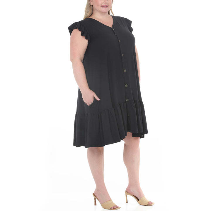 Plus Size Button Front Tiered Swing Dress