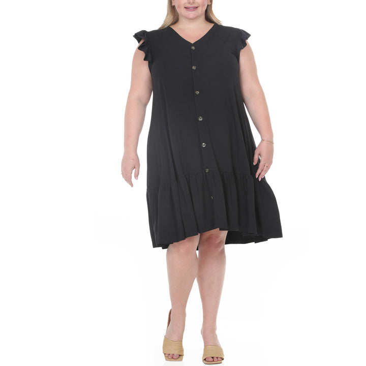 Plus Size Button Front Tiered Swing Dress