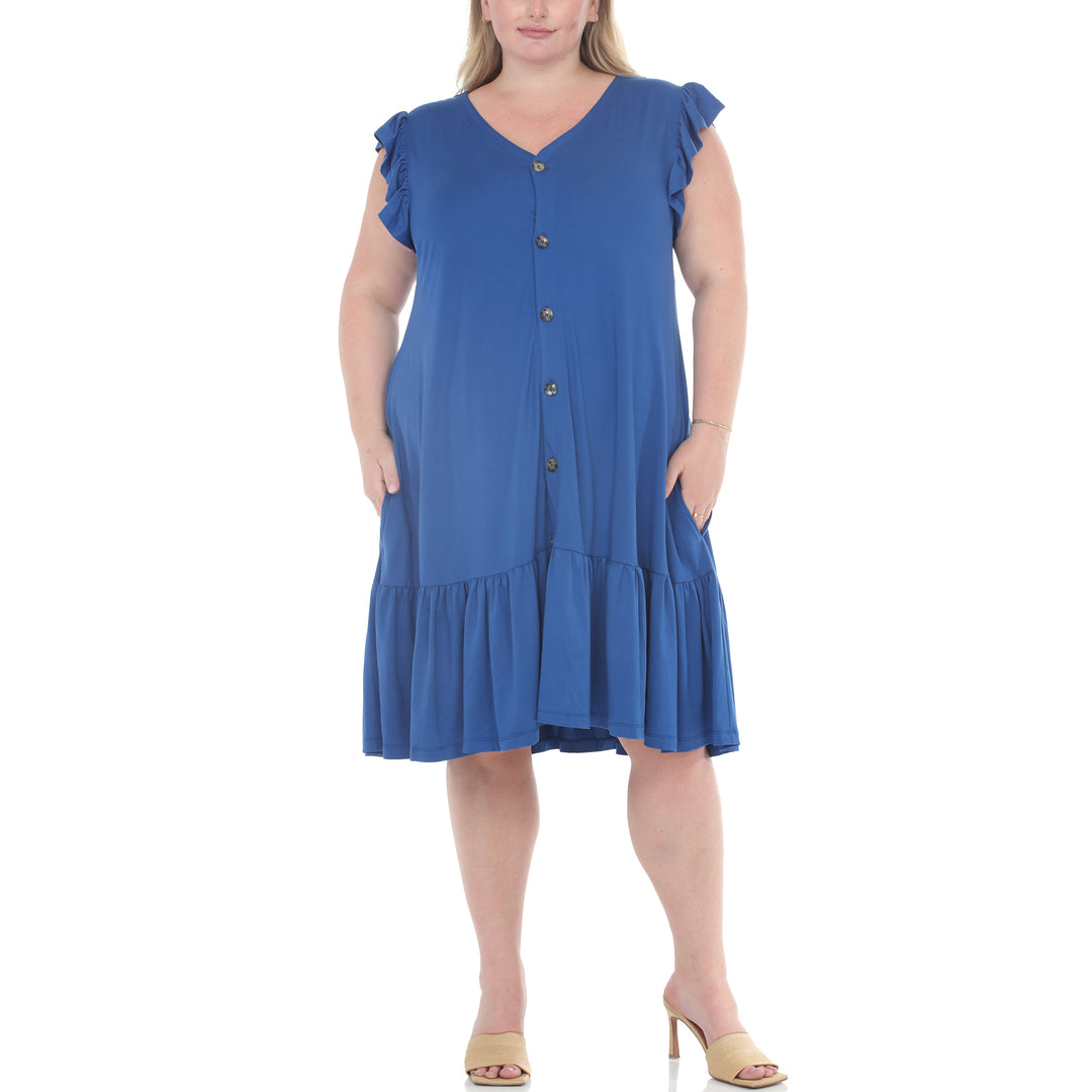 Plus Size Button Front Tiered Swing Dress