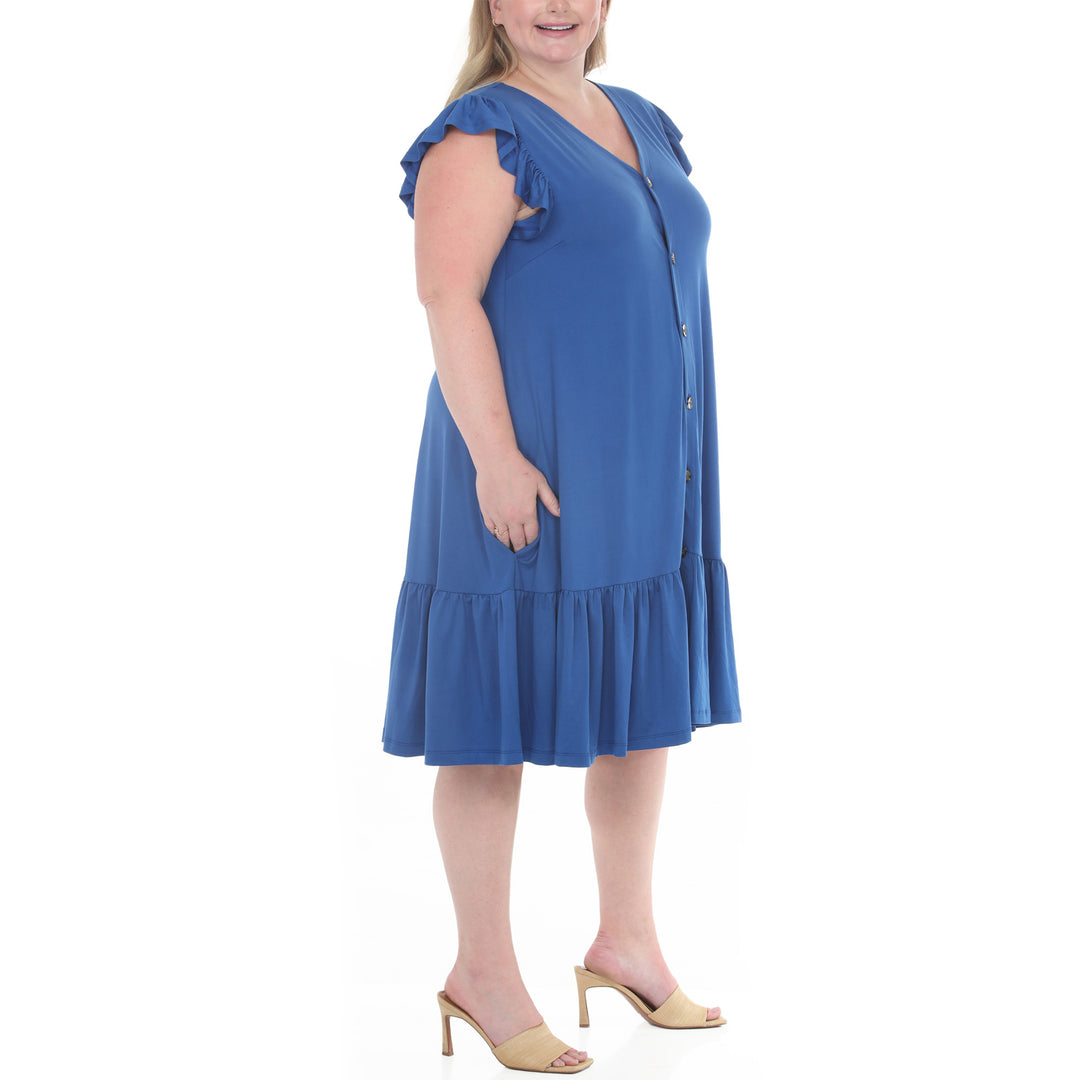 Plus Size Button Front Tiered Swing Dress