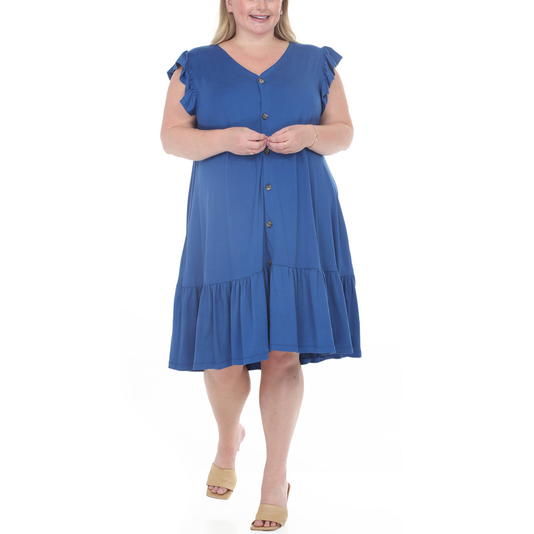 Plus Size Button Front Tiered Swing Dress