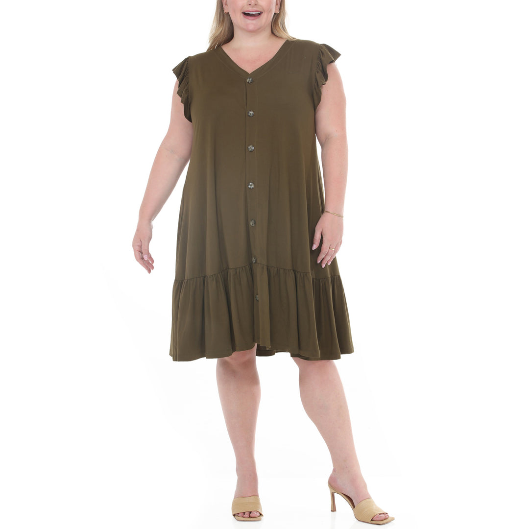 Plus Size Button Front Tiered Swing Dress