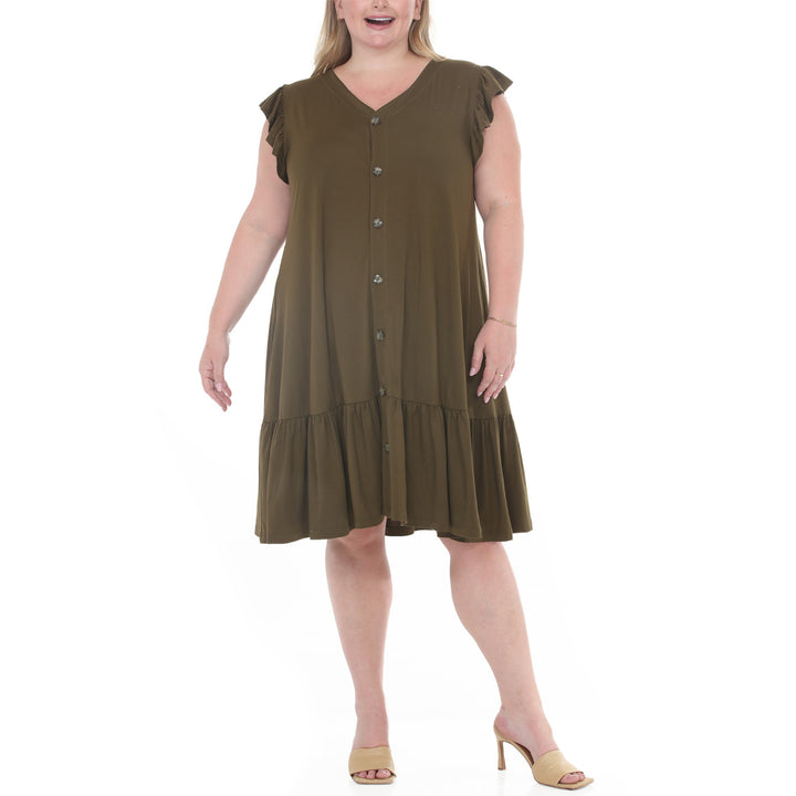 Plus Size Button Front Tiered Swing Dress