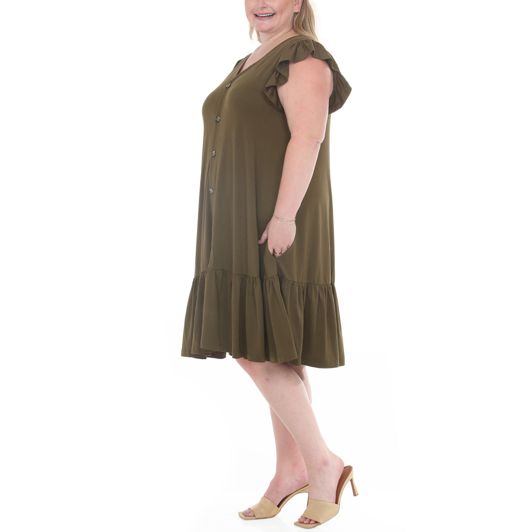 Plus Size Button Front Tiered Swing Dress