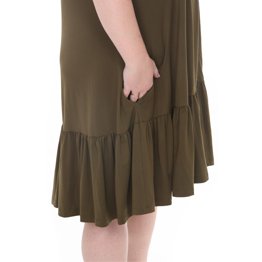 Plus Size Button Front Tiered Swing Dress