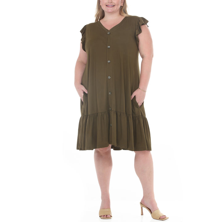 Plus Size Button Front Tiered Swing Dress