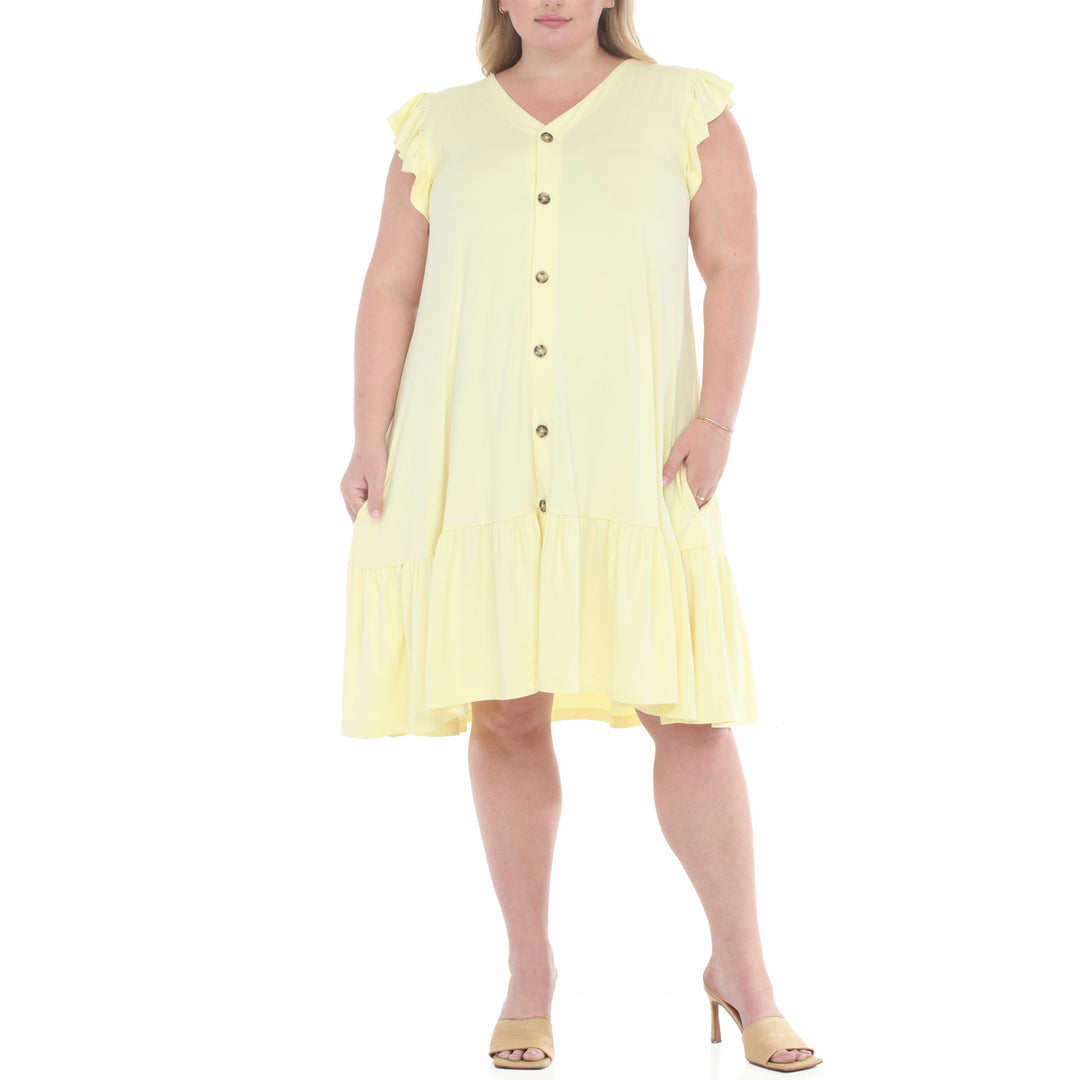 Plus Size Button Front Tiered Swing Dress