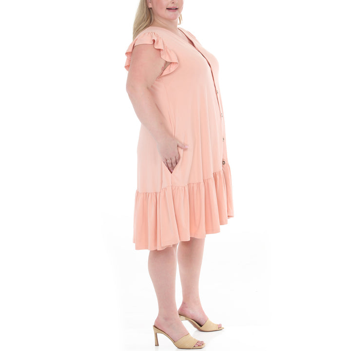 Plus Size Button Front Tiered Swing Dress