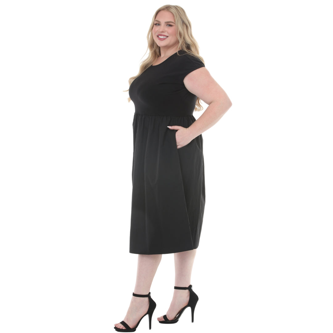 Plus Size Ultrasoft Cotton Knit to Woven Midi Dress