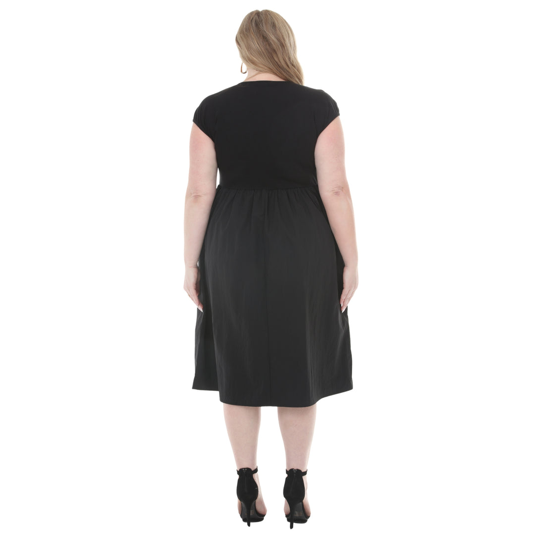 Plus Size Ultrasoft Cotton Knit to Woven Midi Dress
