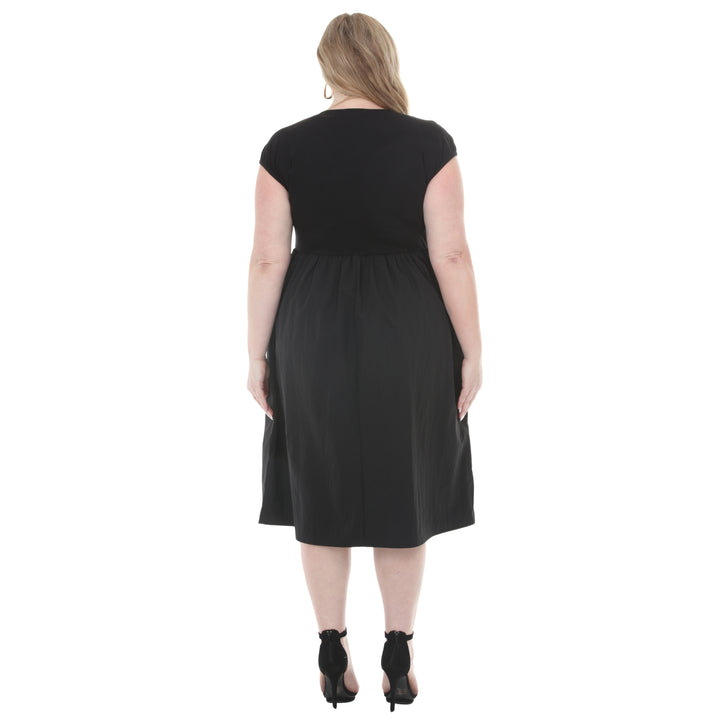 Plus Size Ultrasoft Cotton Knit to Woven Midi Dress