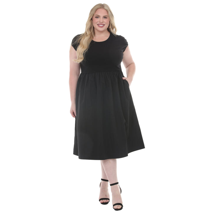 Plus Size Ultrasoft Cotton Knit to Woven Midi Dress