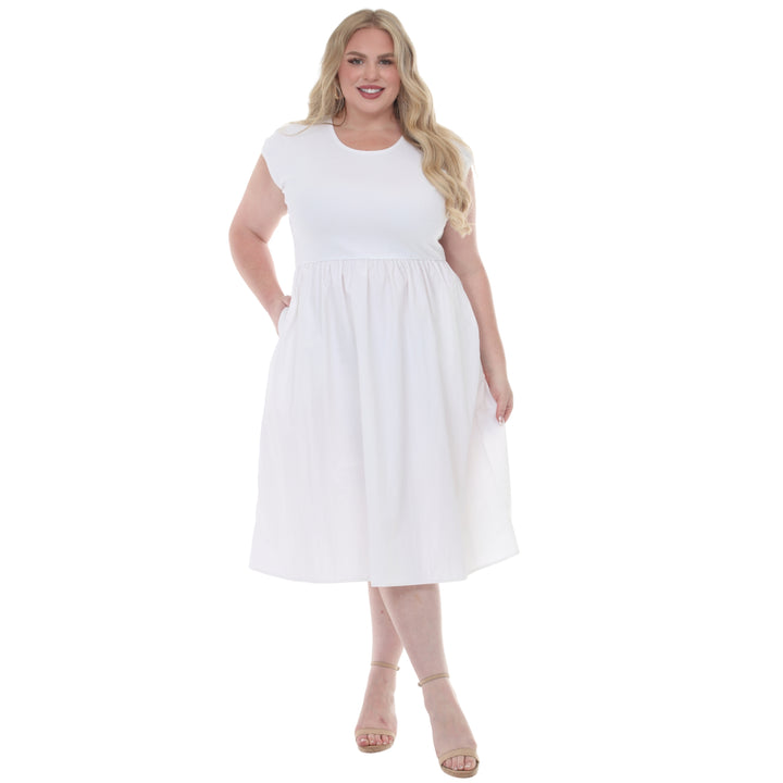 Plus Size Ultrasoft Cotton Knit to Woven Midi Dress