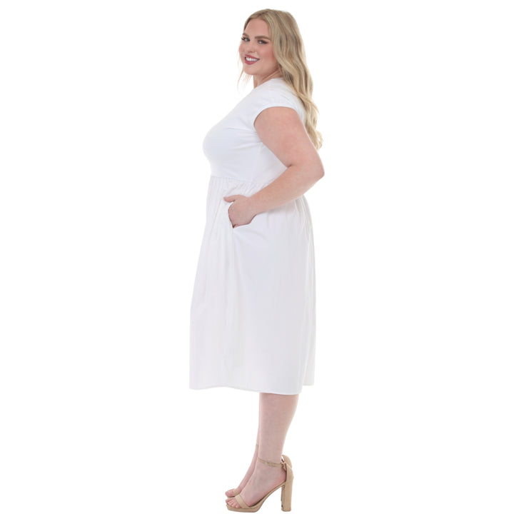 Plus Size Ultrasoft Cotton Knit to Woven Midi Dress