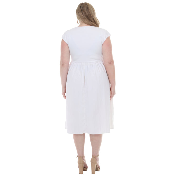 Plus Size Ultrasoft Cotton Knit to Woven Midi Dress