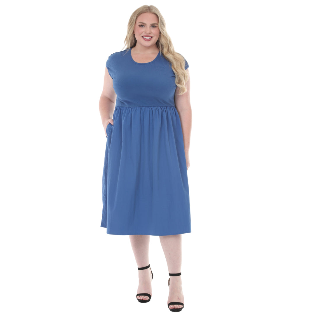 Plus Size Ultrasoft Cotton Knit to Woven Midi Dress