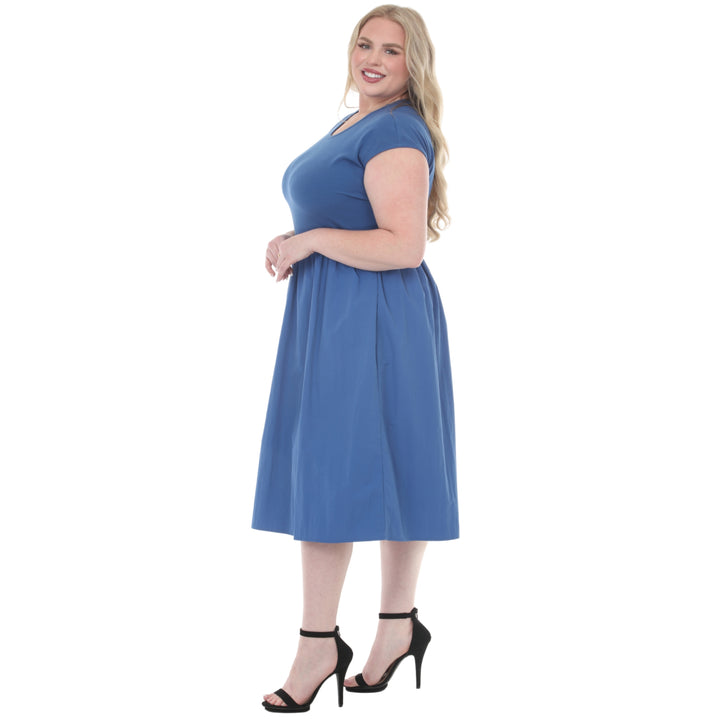 Plus Size Ultrasoft Cotton Knit to Woven Midi Dress