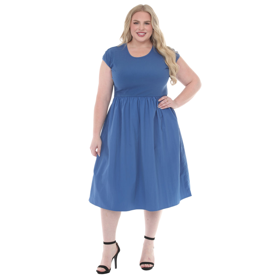 Plus Size Ultrasoft Cotton Knit to Woven Midi Dress
