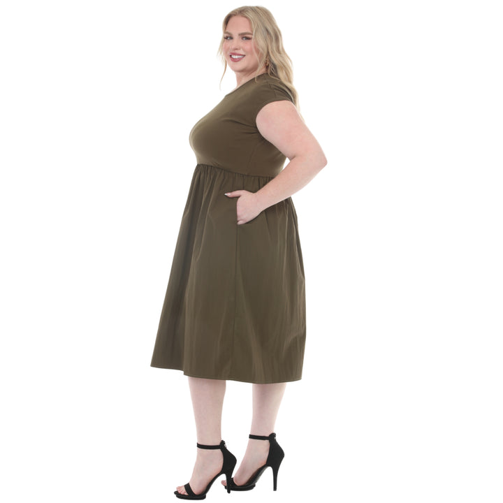Plus Size Ultrasoft Cotton Knit to Woven Midi Dress
