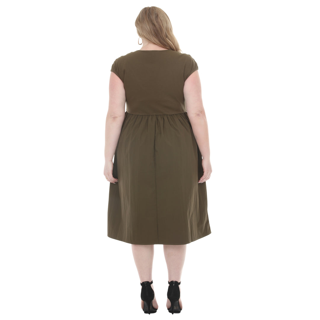 Plus Size Ultrasoft Cotton Knit to Woven Midi Dress