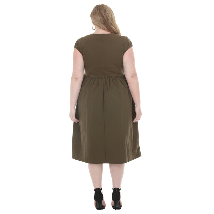 Plus Size Ultrasoft Cotton Knit to Woven Midi Dress